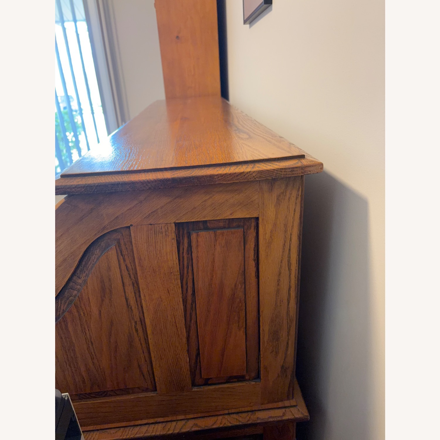 Vintage Roll Top Light Brown Wood Desk - image-3