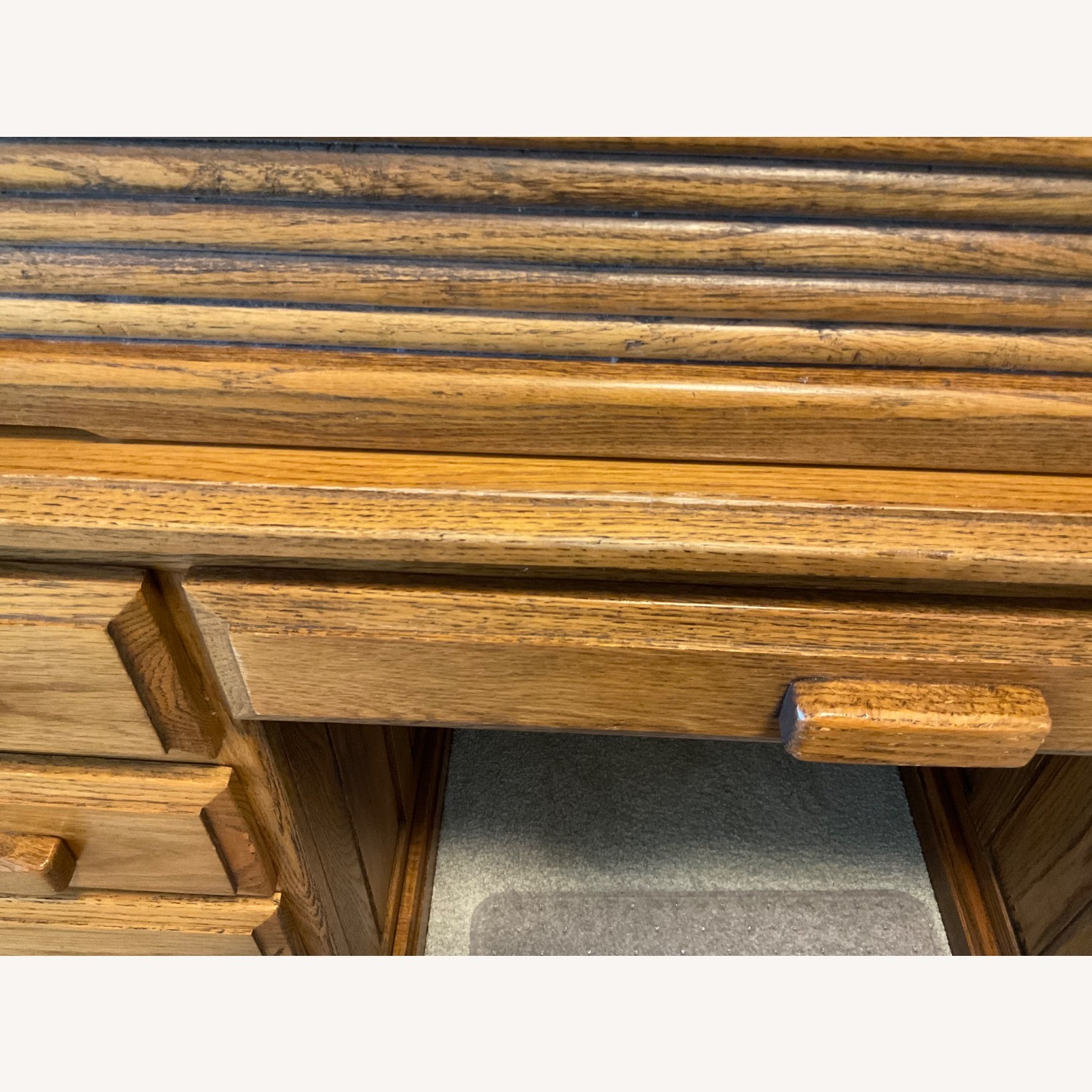 Vintage Roll Top Light Brown Wood Desk - image-4