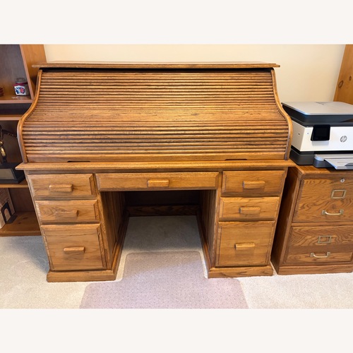 Used Vintage Roll Top Light Brown Wood Desk for sale on AptDeco