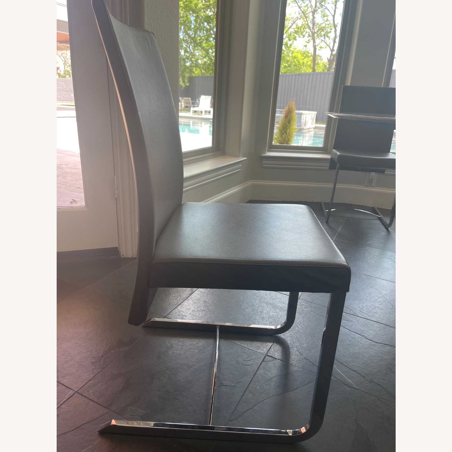 Roche Bobois Amplitude Dark Gray Leather Dining Chairs - image-3