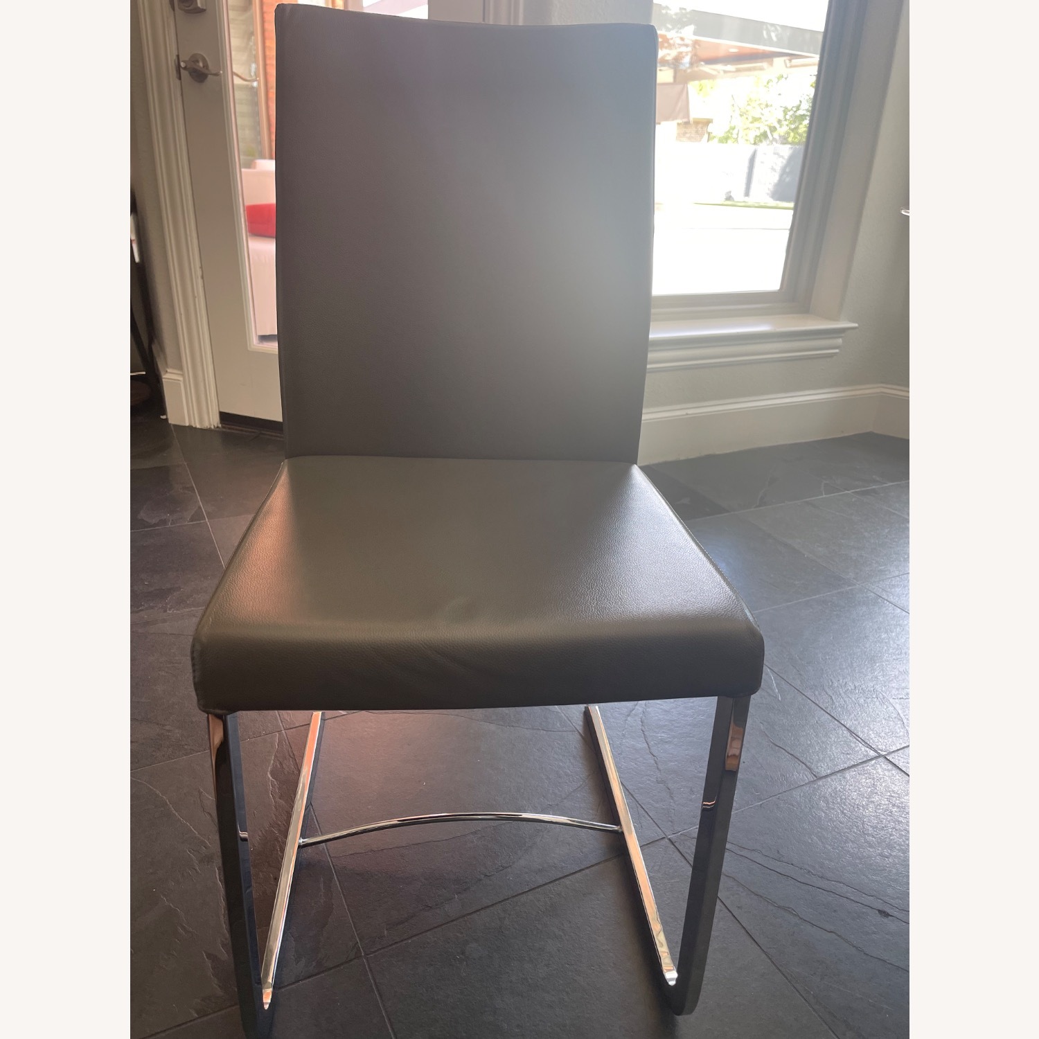 Roche Bobois Amplitude Dark Gray Leather Dining Chairs - image-1