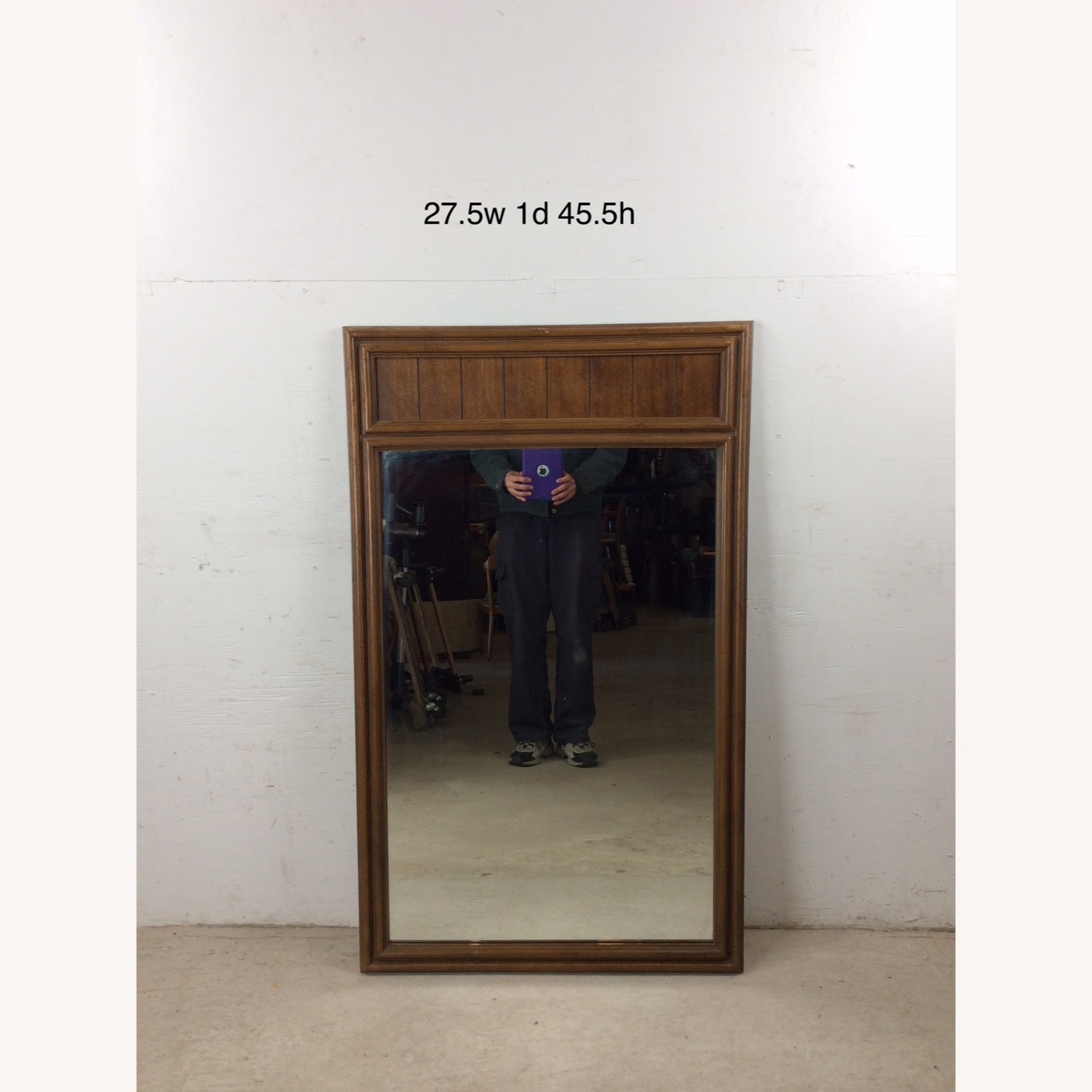 Mid Century Mirror with Inlaid Wood Panel - image-17