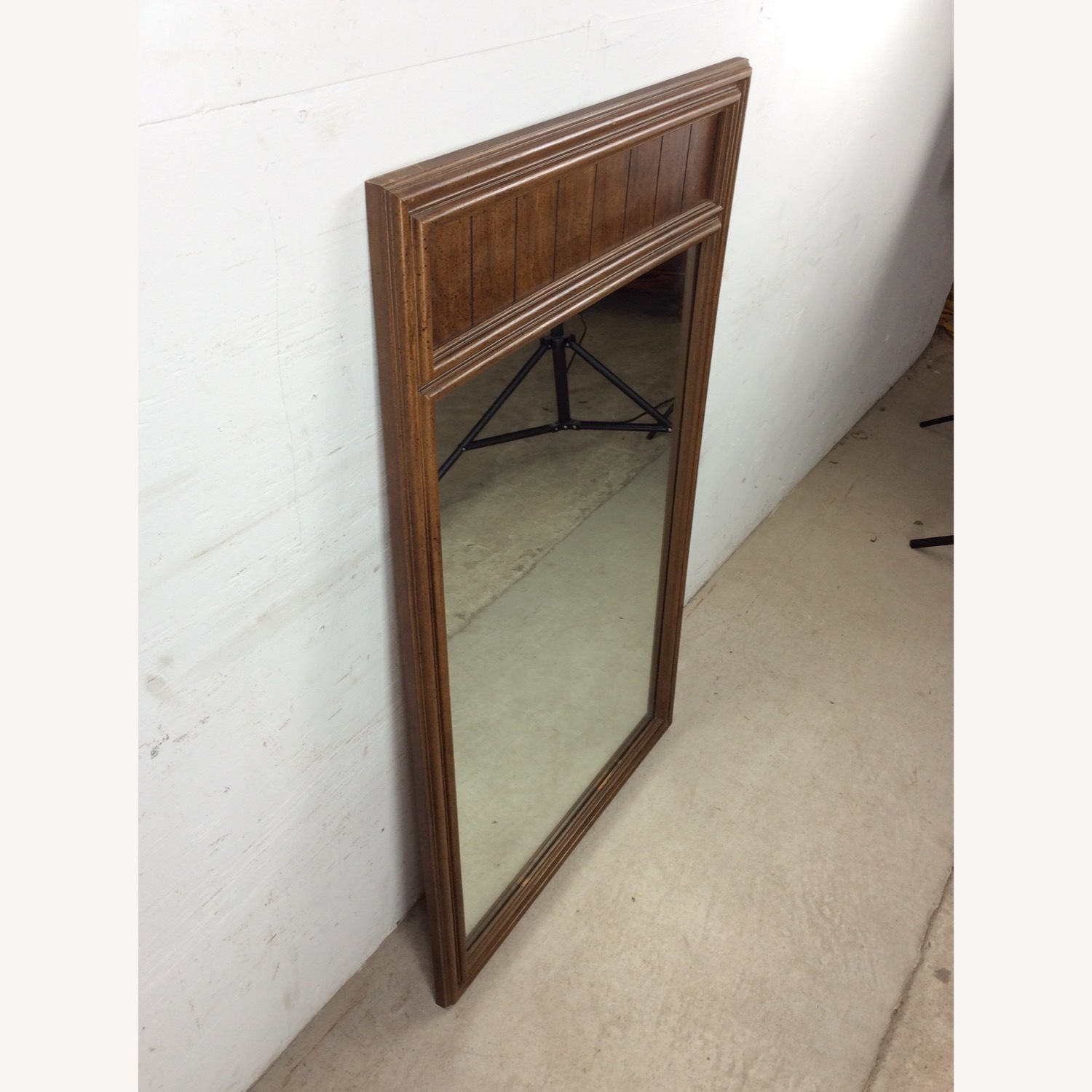 Mid Century Mirror with Inlaid Wood Panel - image-11