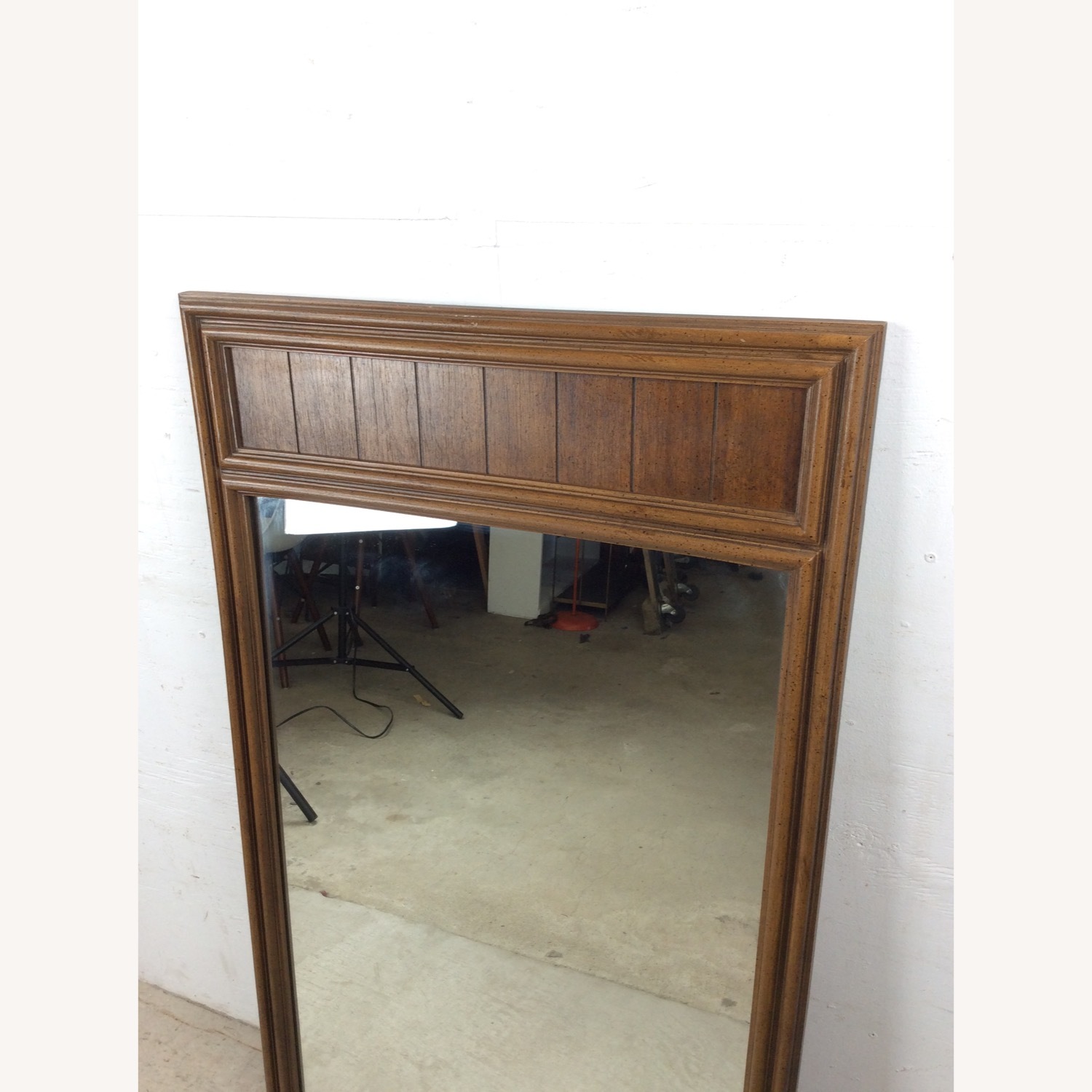 Mid Century Mirror with Inlaid Wood Panel - image-3