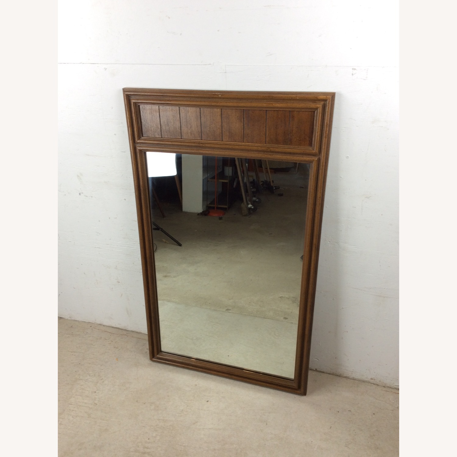 Mid Century Mirror with Inlaid Wood Panel - image-2
