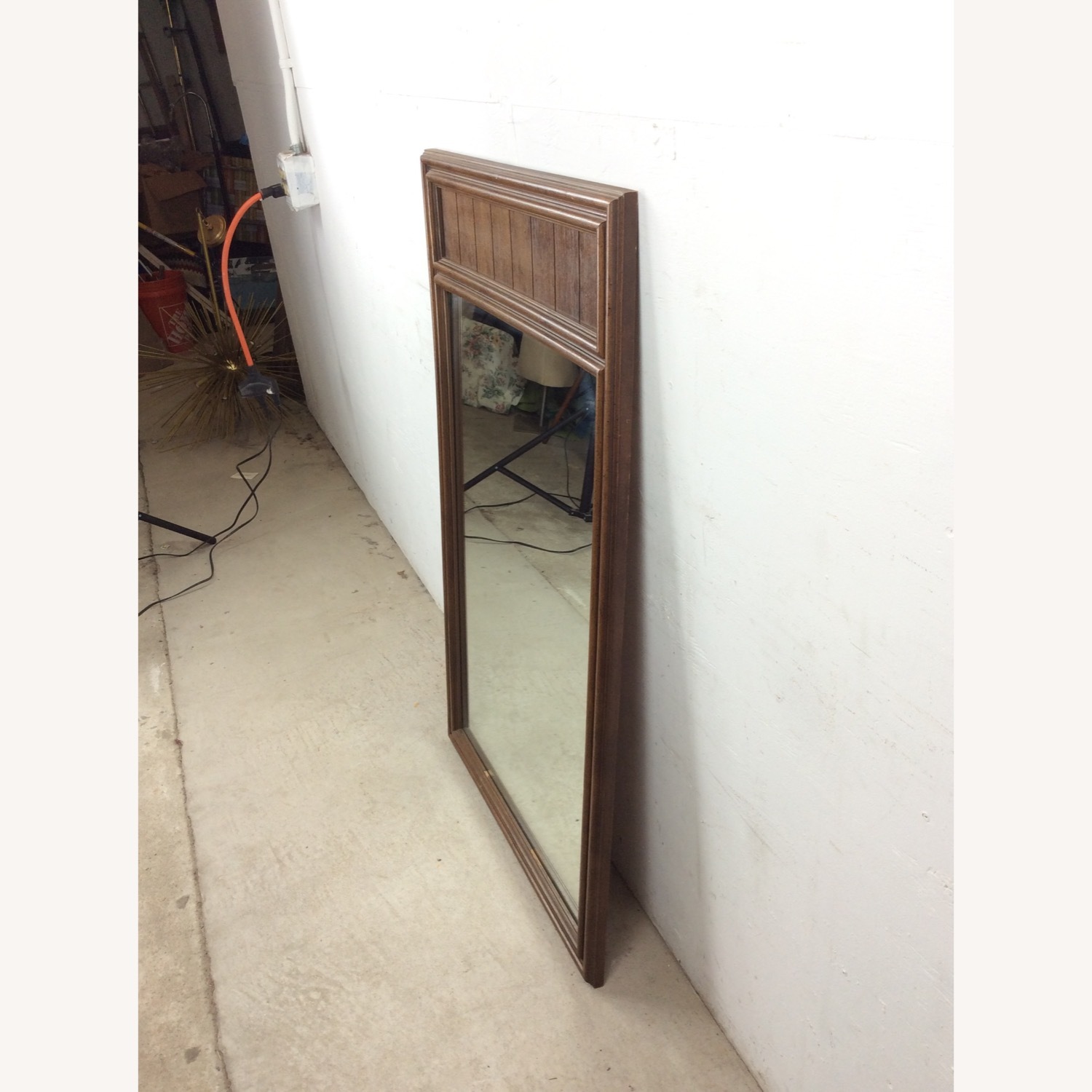 Mid Century Mirror with Inlaid Wood Panel - image-13