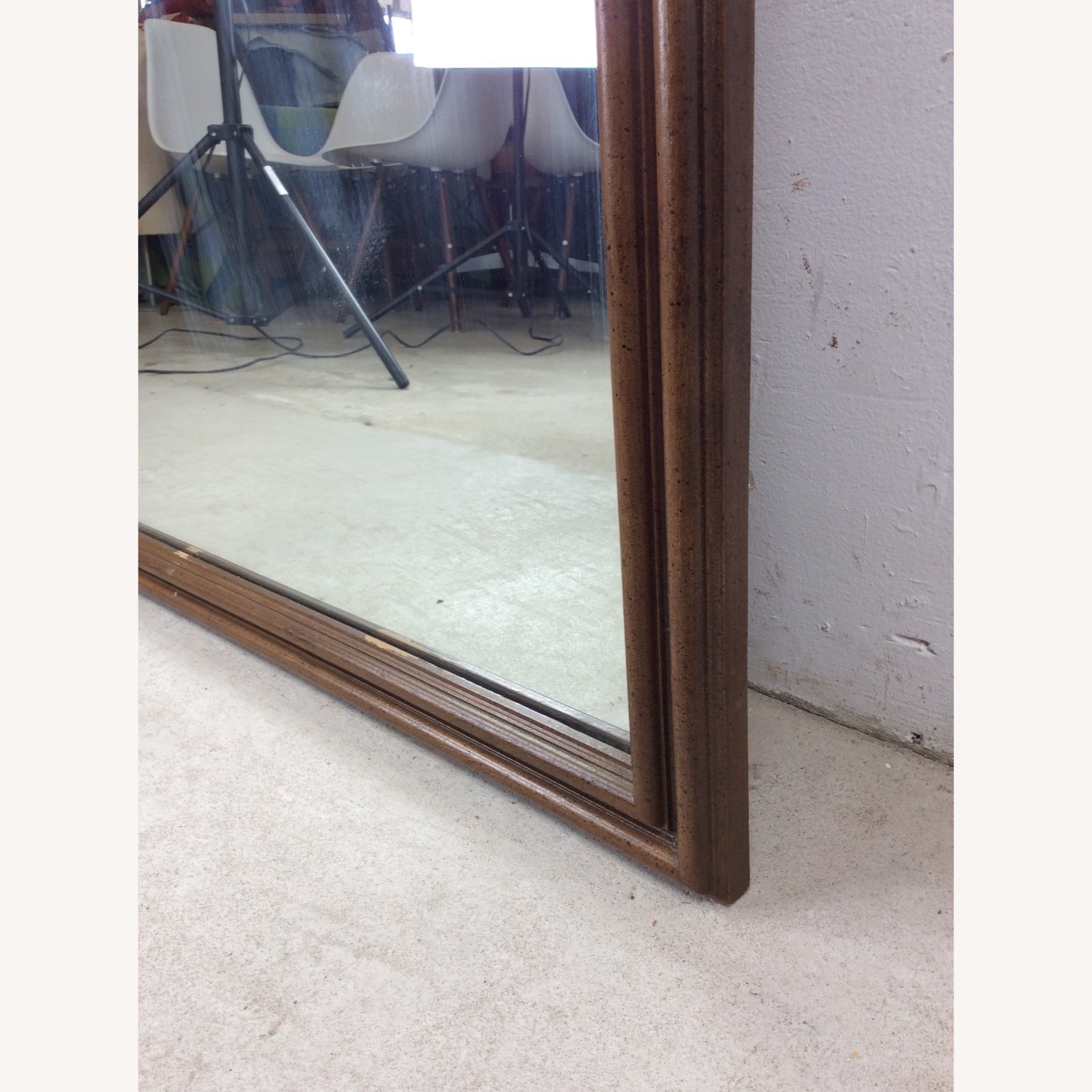 Mid Century Mirror with Inlaid Wood Panel - image-9