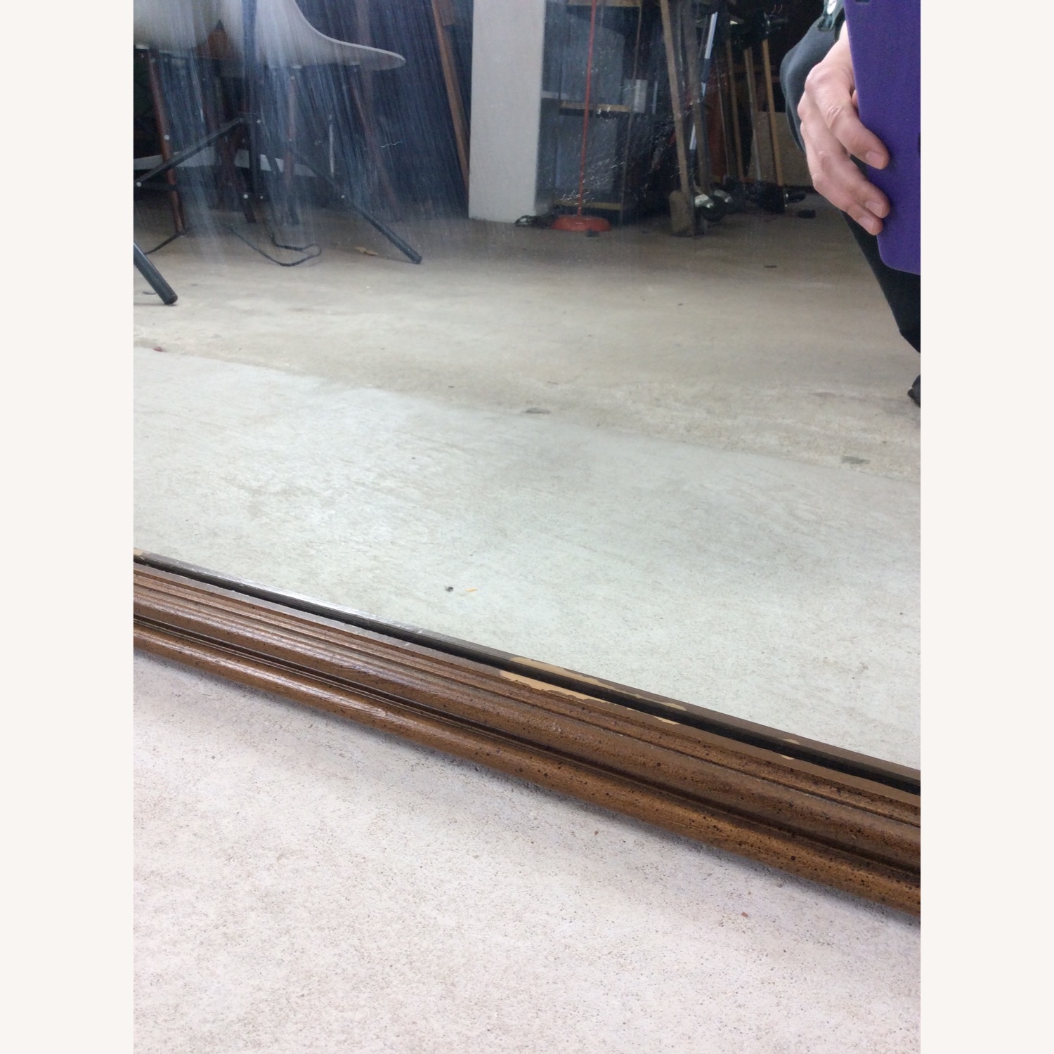 Mid Century Mirror with Inlaid Wood Panel - image-8