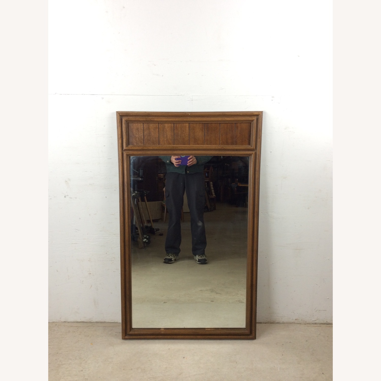 Mid Century Mirror with Inlaid Wood Panel - image-1