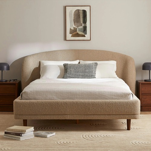 Used Article Kayra Queen Bed Sandstone Bouclé for sale on AptDeco