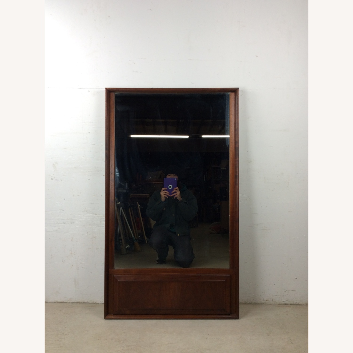 MCM Wall Mirror with Walnut Panel at Bottom - image-2