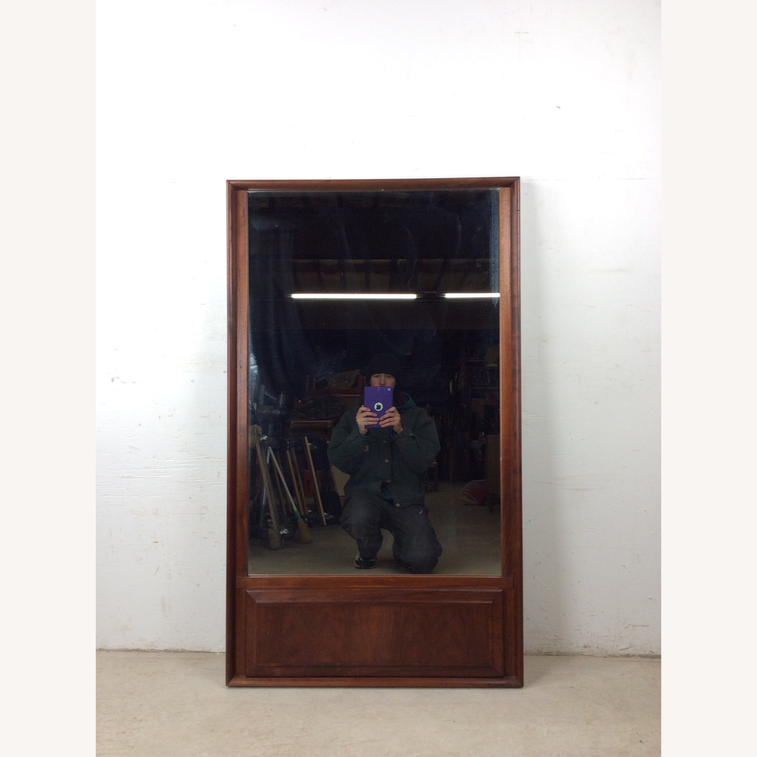 MCM Wall Mirror with Walnut Panel at Bottom - image-4