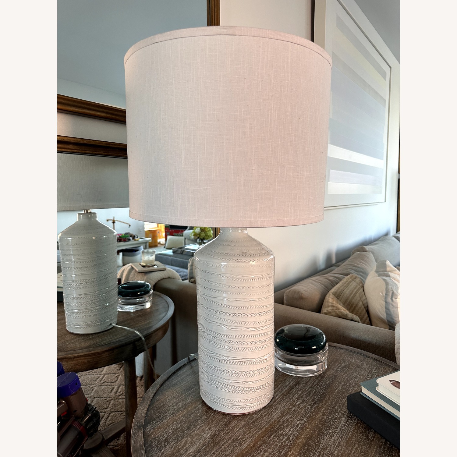 Pair of Large Ceramic Trace Table Lamps - image-1