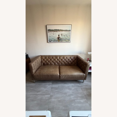 Used CB2 Savile  Dark Brown Leather 2 Seater Apt Sofa for sale on AptDeco