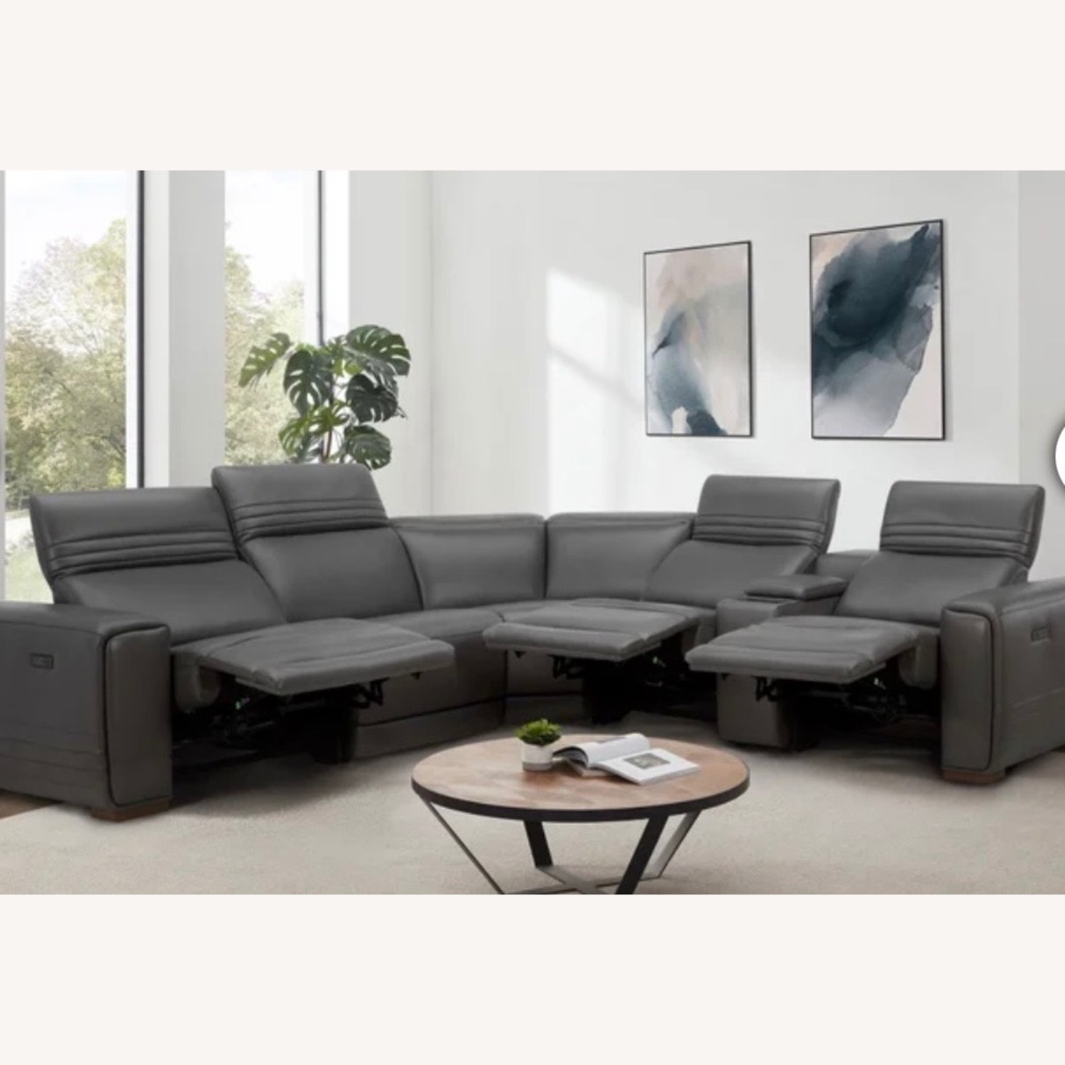 Costsco Karson Dark Gray Leather 3+ Piece Sectional - image-1