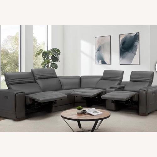 Used Costsco Karson Dark Gray Leather 3+ Piece Sectional for sale on AptDeco