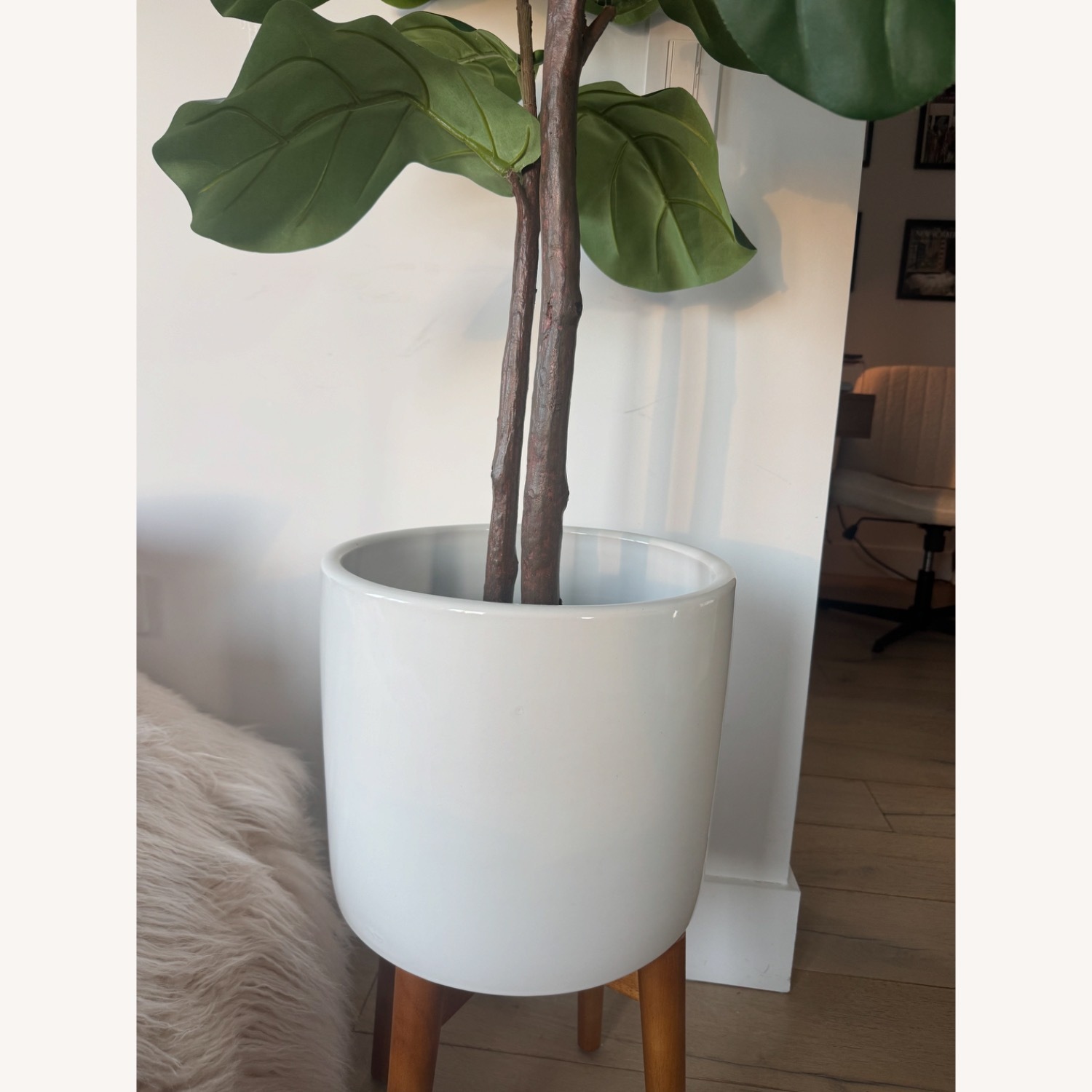 West Elm Faux Leaf Fig Tree+ Wood Leg Planter - image-3