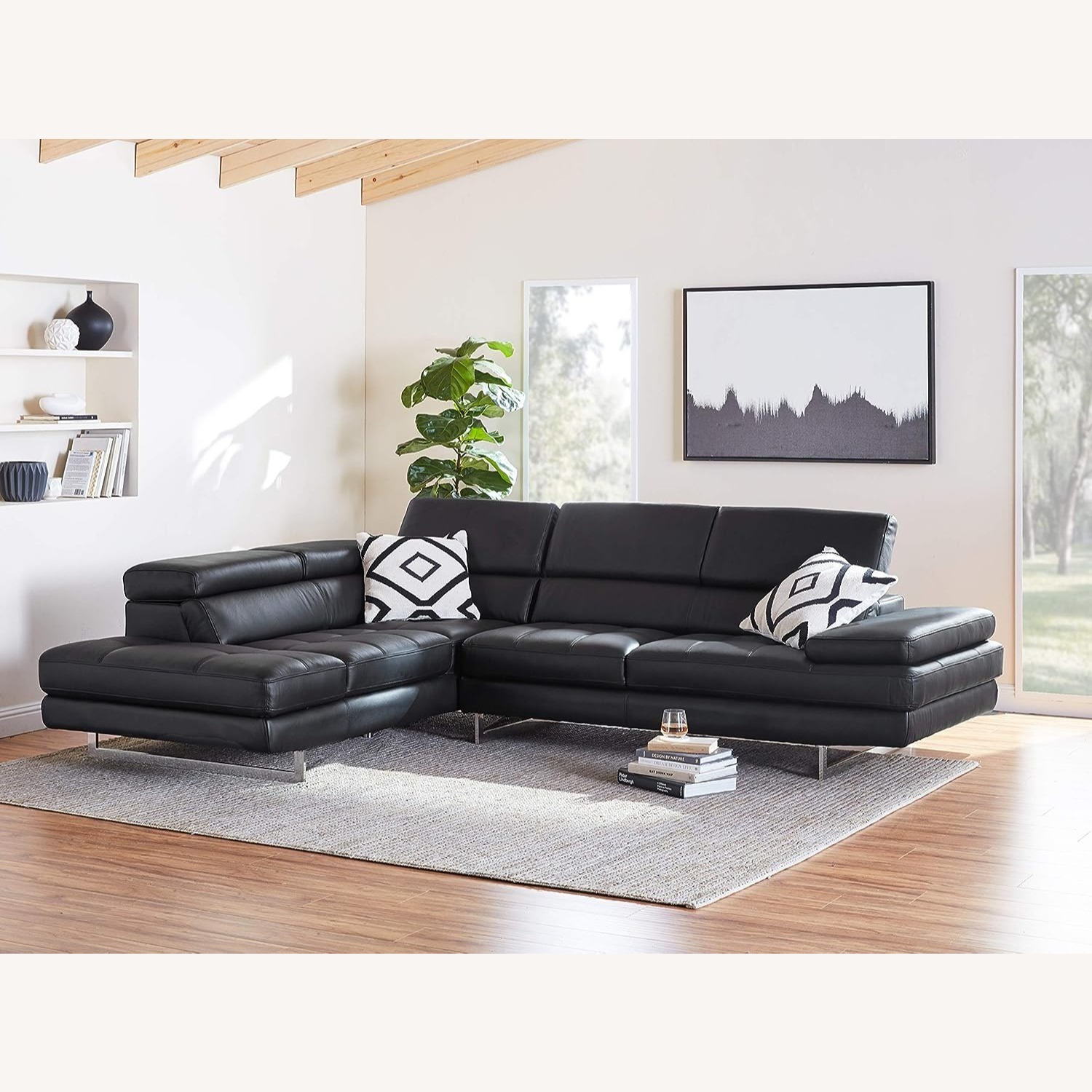 Black Leather Sectional Adjustable Head Arm Rest - image-3