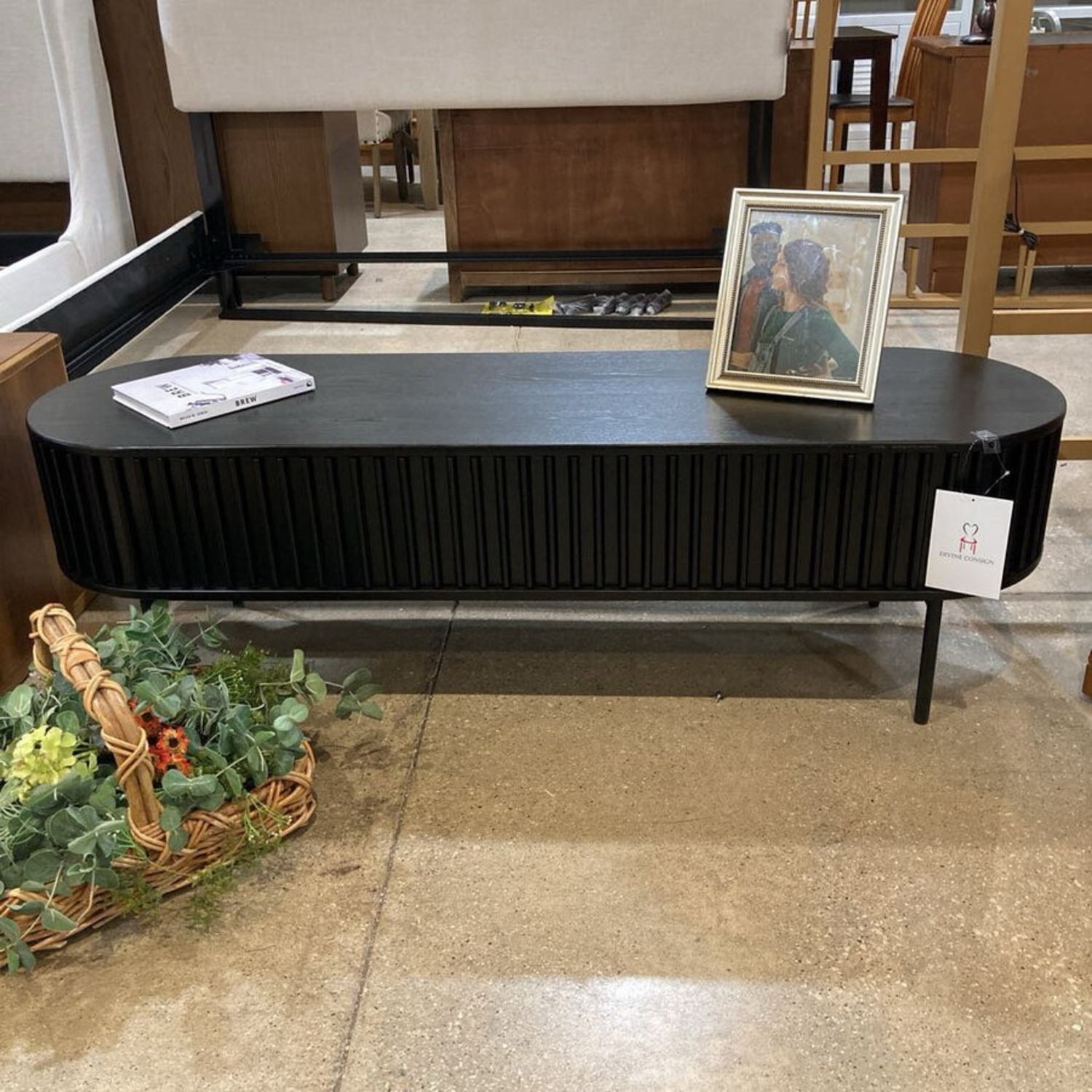 MCM Fluted Tv Stand Media Console Black - image-3