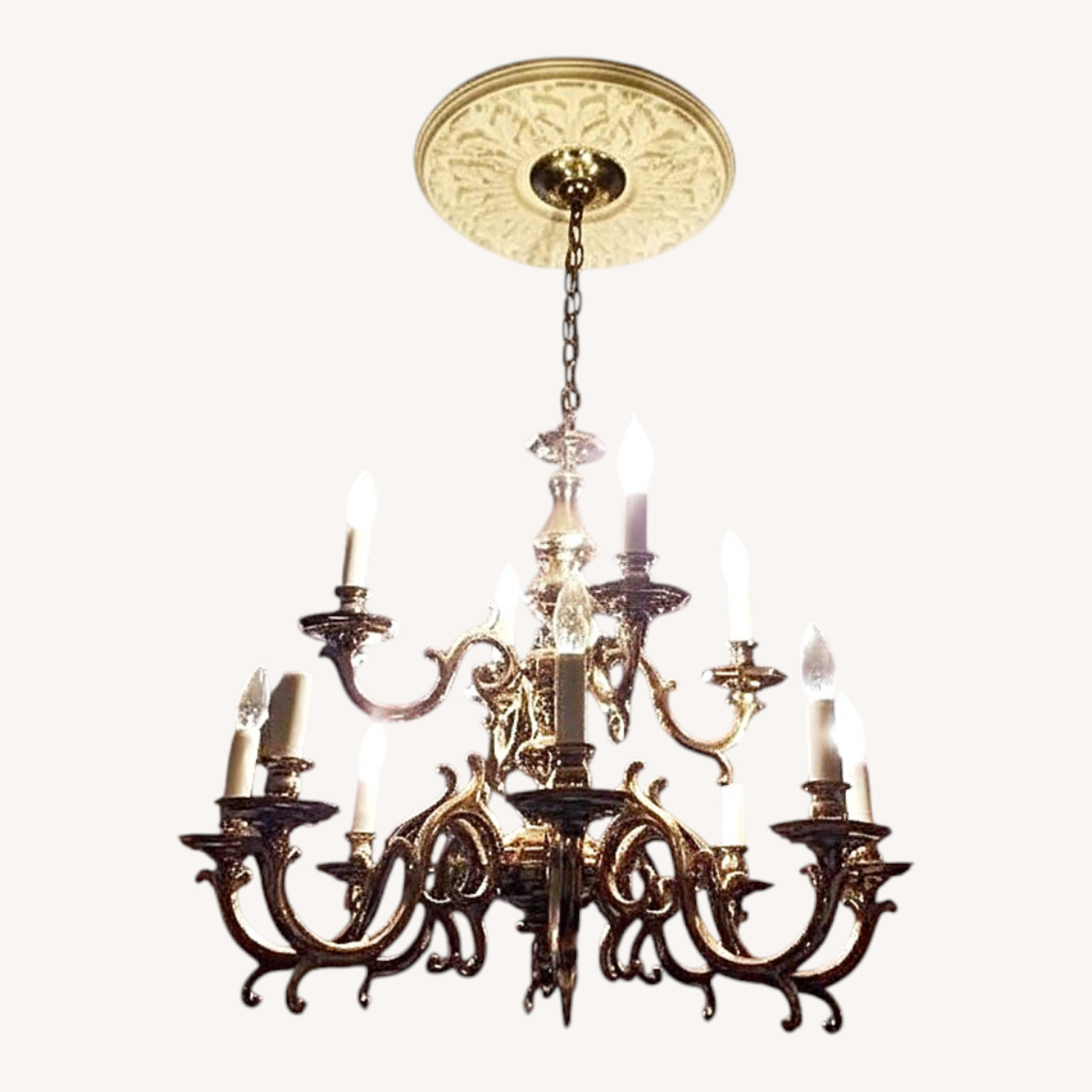 Circa 1910 Vintage/Antique Gold Brass Ceiling Lamp - image-0