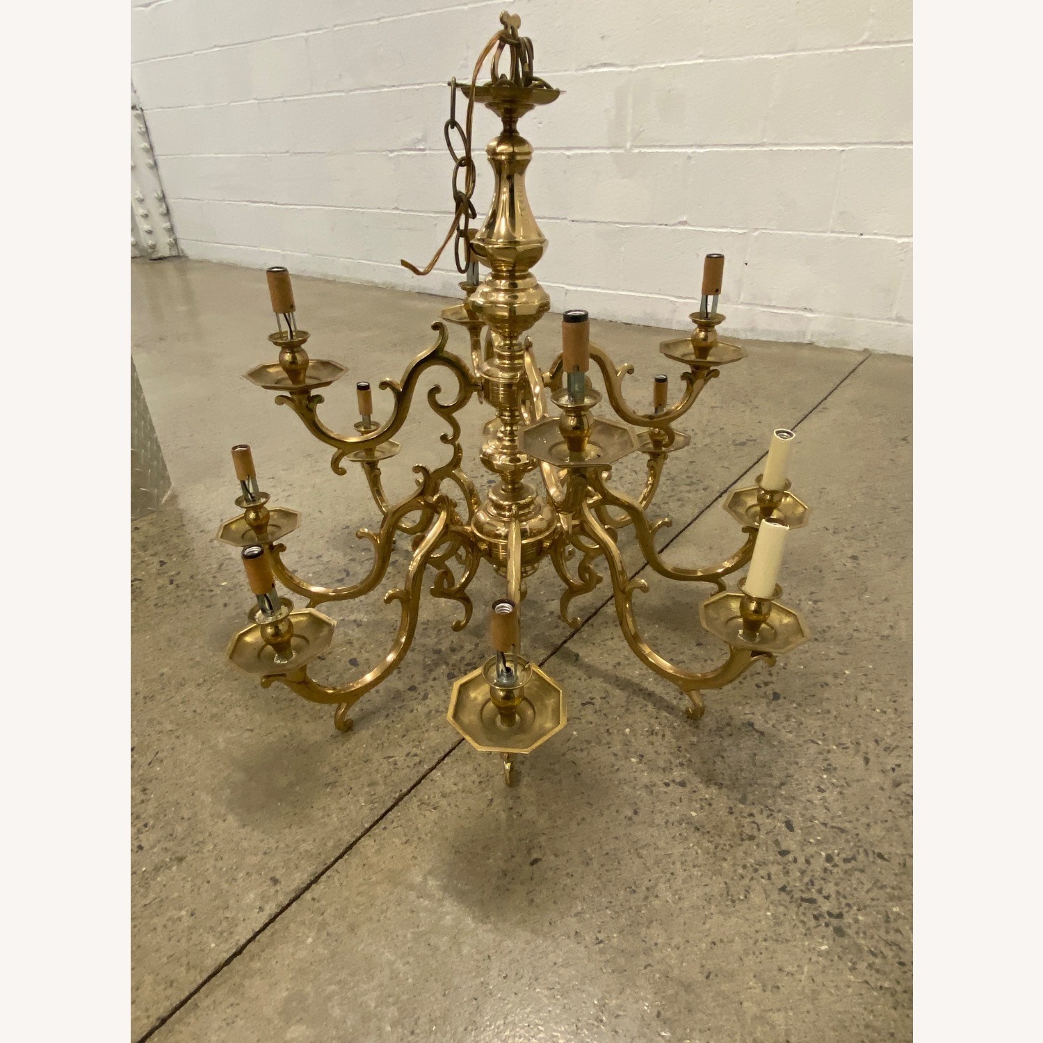 Circa 1910 Vintage/Antique Gold Brass Ceiling Lamp - image-2