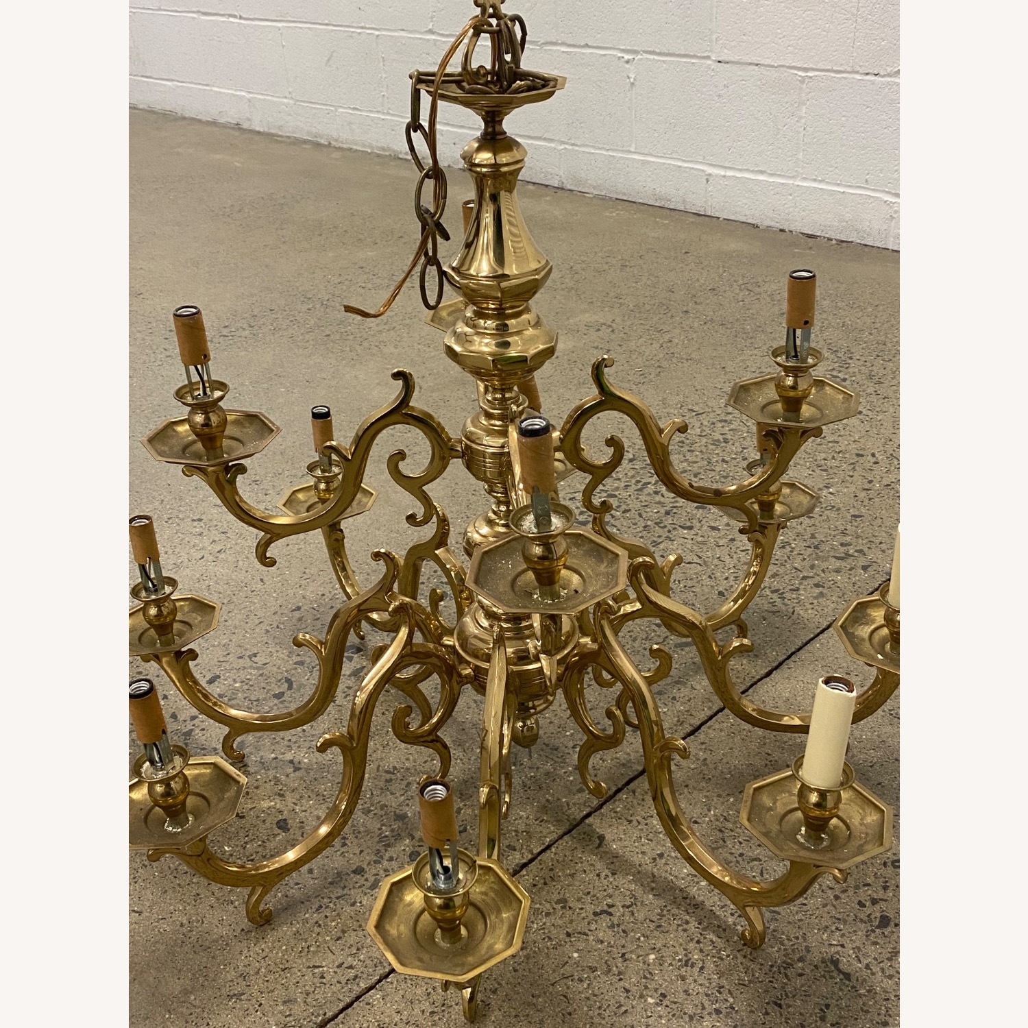 Circa 1910 Vintage/Antique Gold Brass Ceiling Lamp - image-5