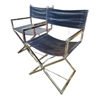 Mid Century Chrome Directors Chairs Black Velvet 