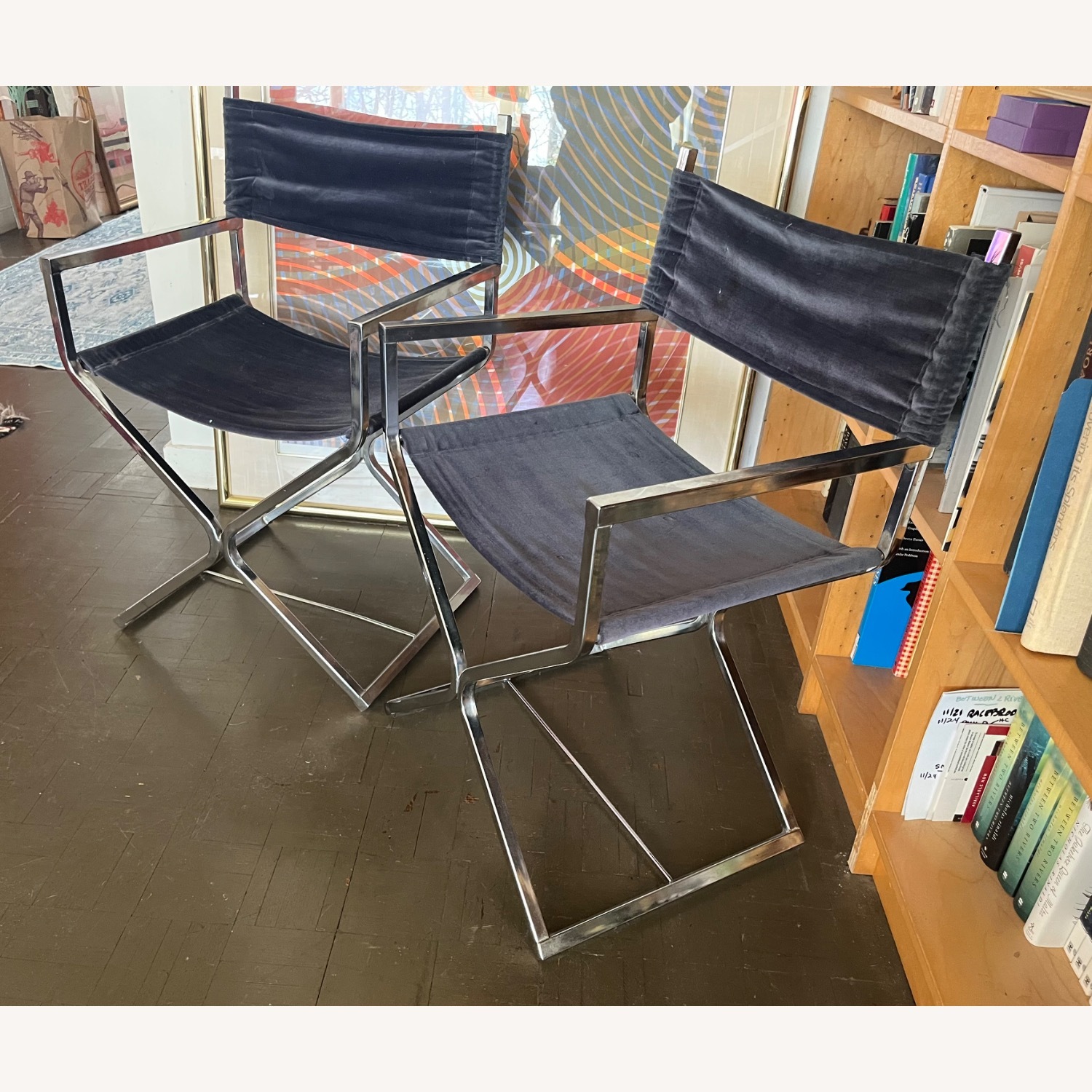 Mid Century Chrome Directors Chairs Black Velvet  - image-2