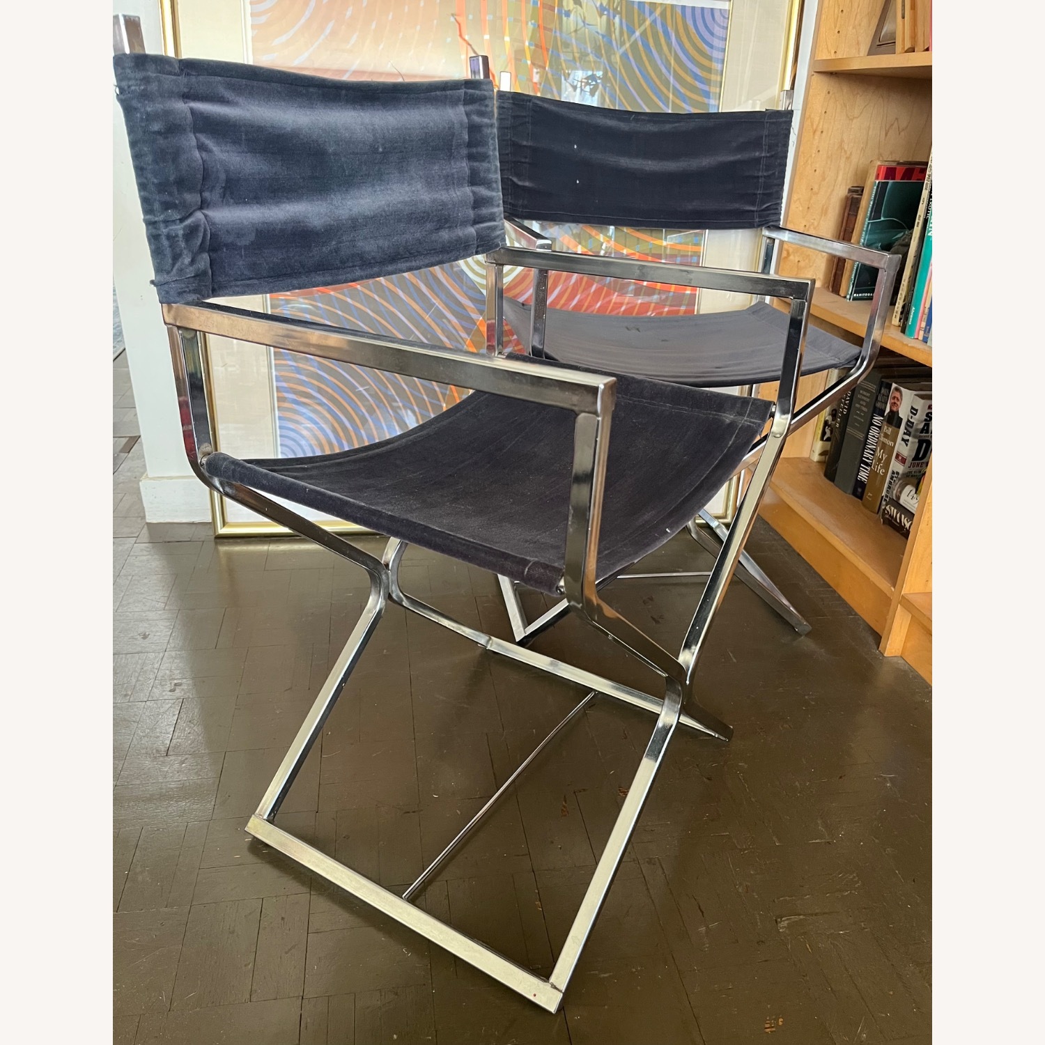 Mid Century Chrome Directors Chairs Black Velvet  - image-3