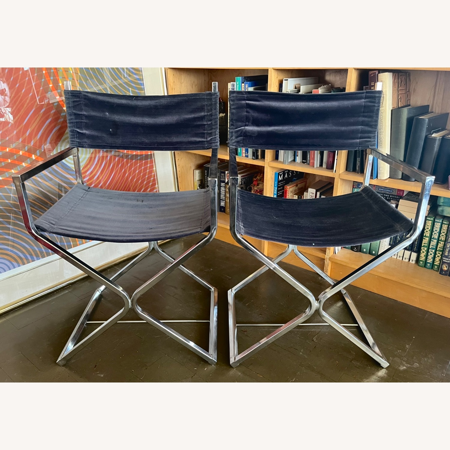 Mid Century Chrome Directors Chairs Black Velvet  - image-7