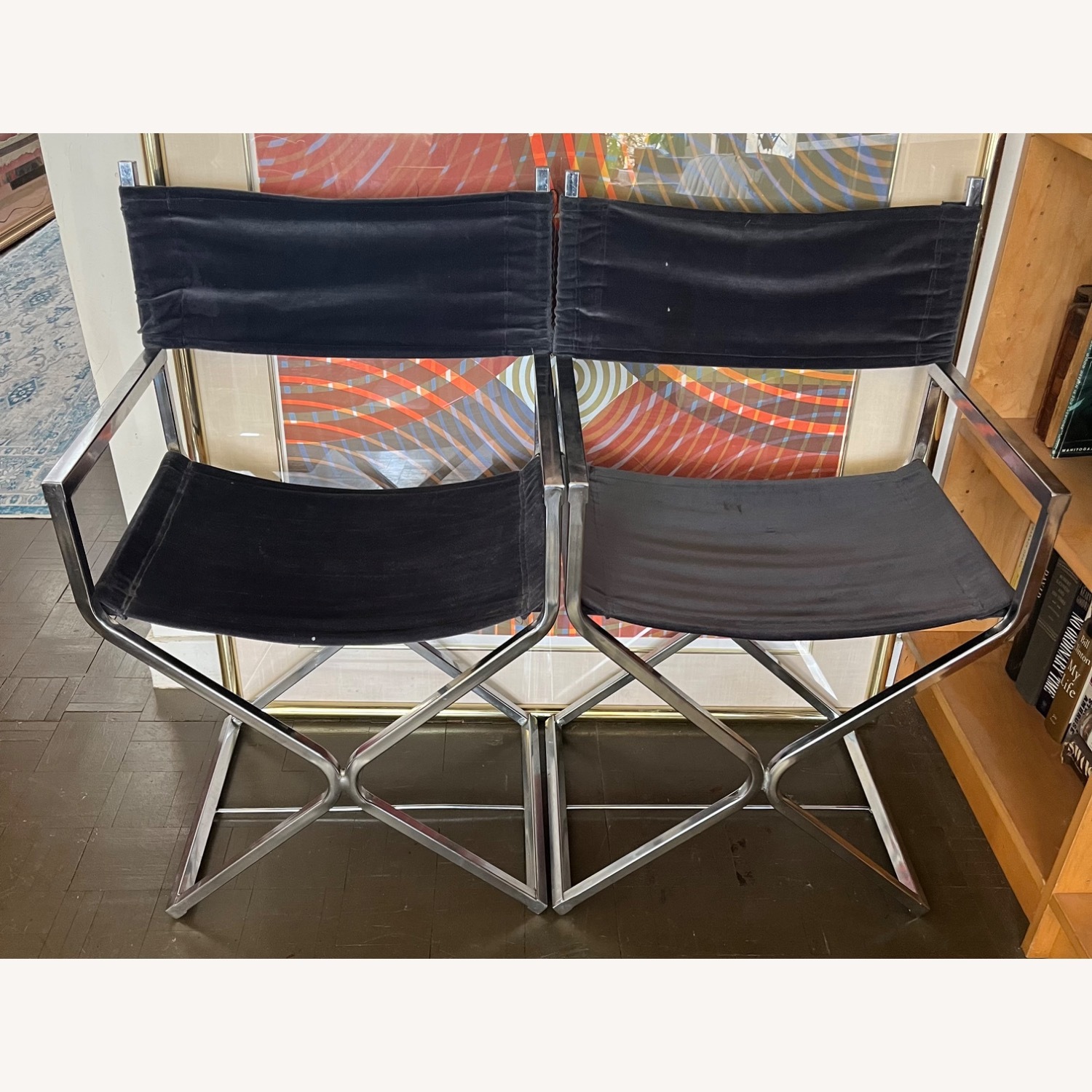 Mid Century Chrome Directors Chairs Black Velvet  - image-1
