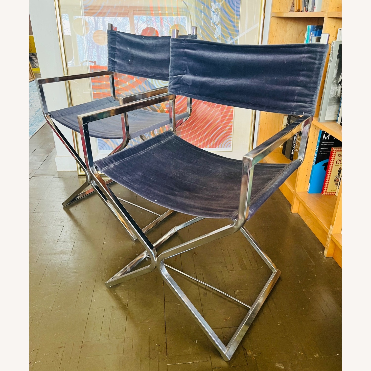 Mid Century Chrome Directors Chairs Black Velvet  - image-4