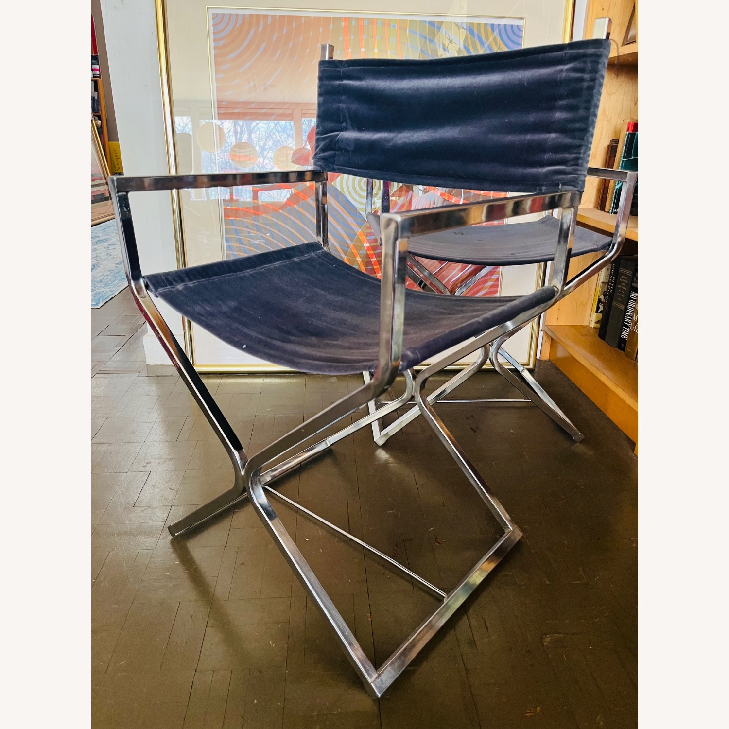 Mid Century Chrome Directors Chairs Black Velvet  - image-5