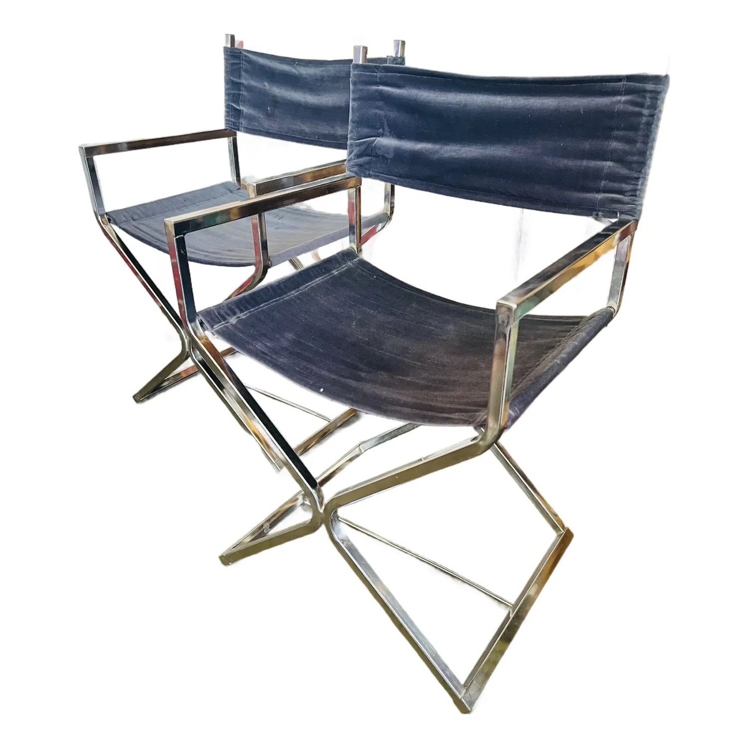 Mid Century Chrome Directors Chairs Black Velvet  - image-14