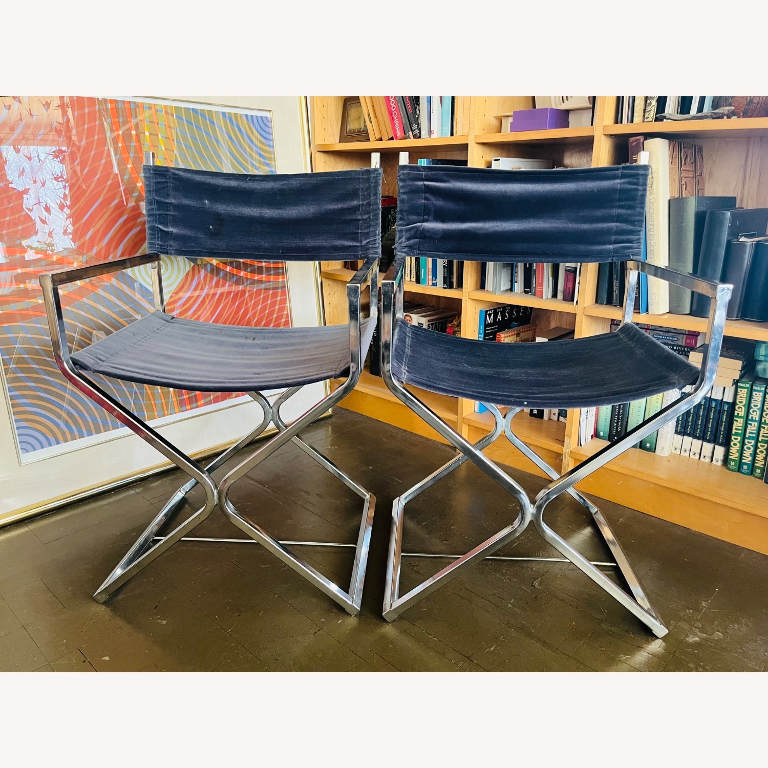 Mid Century Chrome Directors Chairs Black Velvet  - image-12
