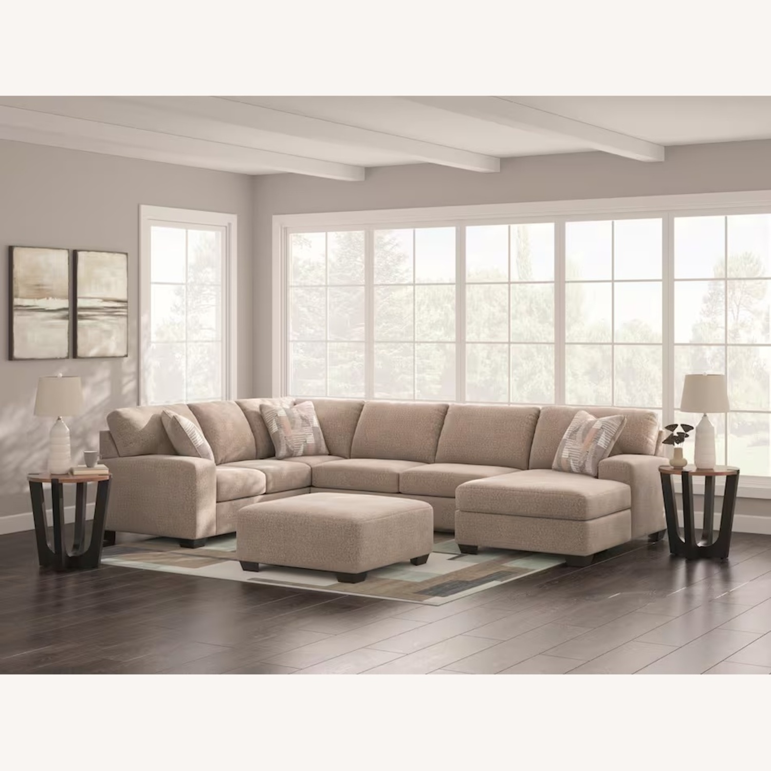 Skylar Light Brown Fabric 3+ Piece Sectional - image-4
