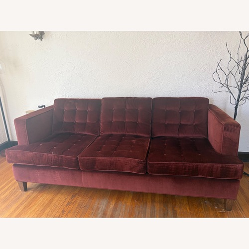 Used Arhaus Lennox 84" Upholstered Sofa in Carnival Oxblood for sale on AptDeco