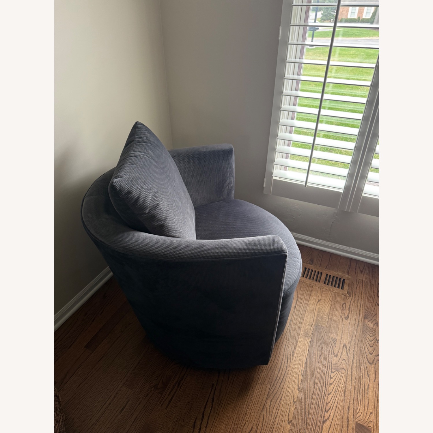 Dark Gray Fabric Barrel Accent Chair - image-3