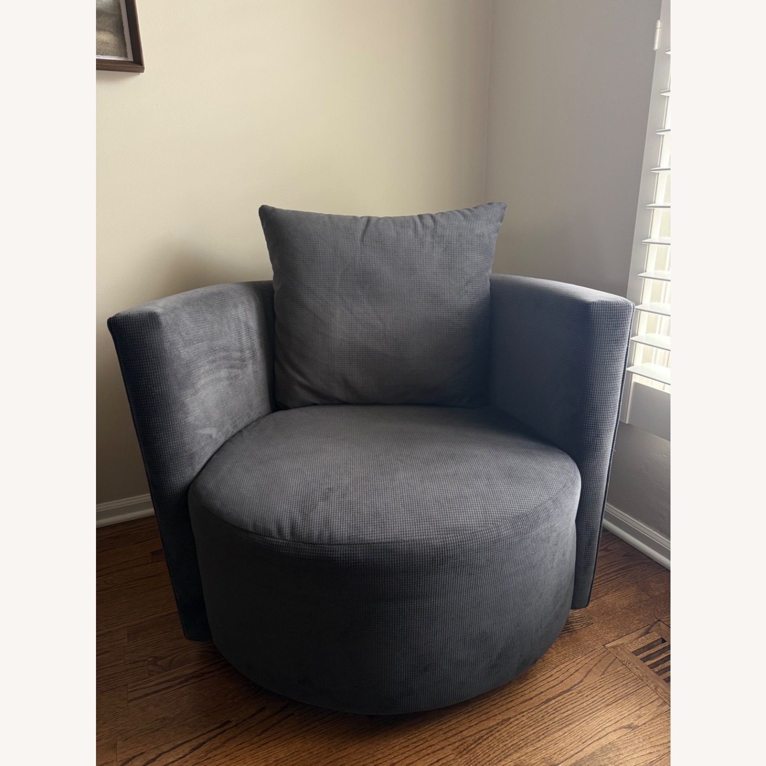 Dark Gray Fabric Barrel Accent Chair - image-2