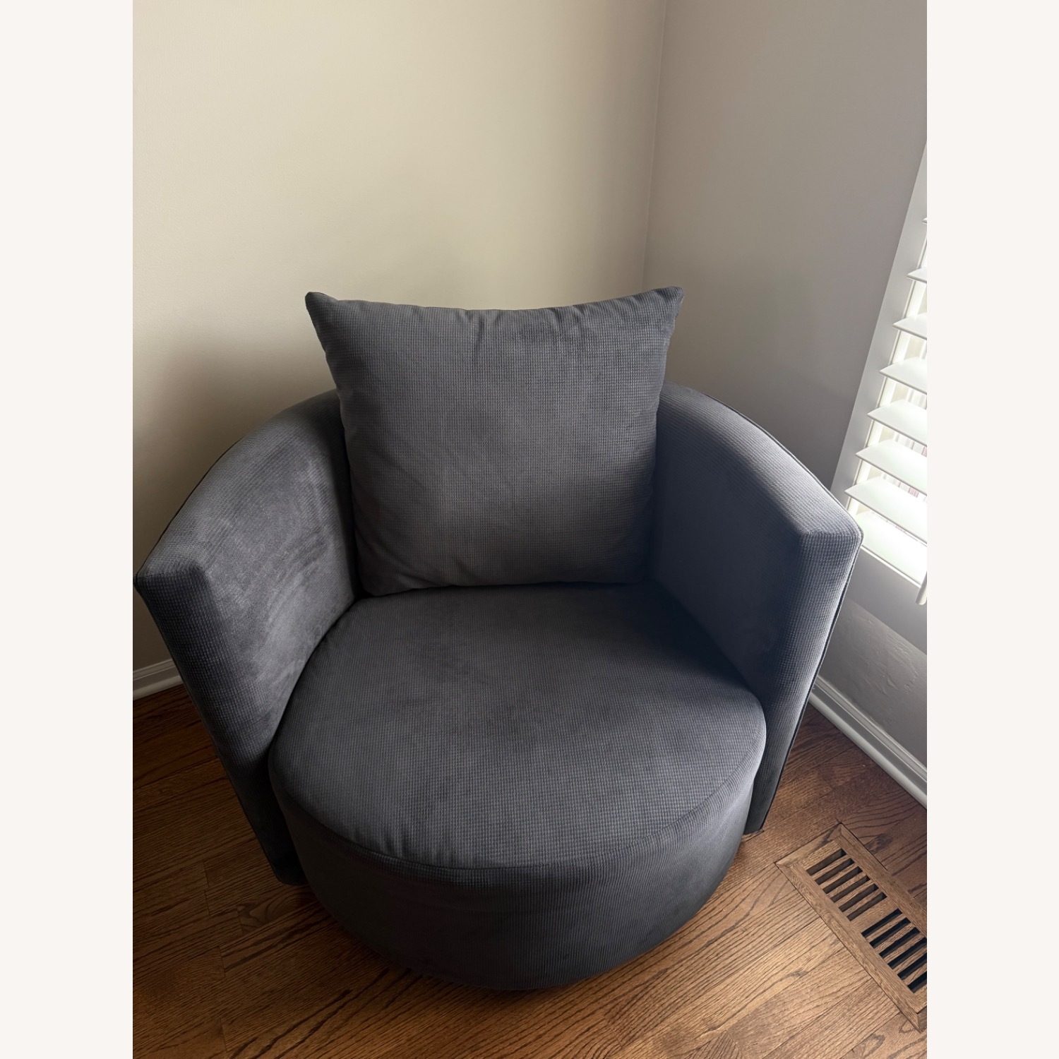 Dark Gray Fabric Barrel Accent Chair - image-1