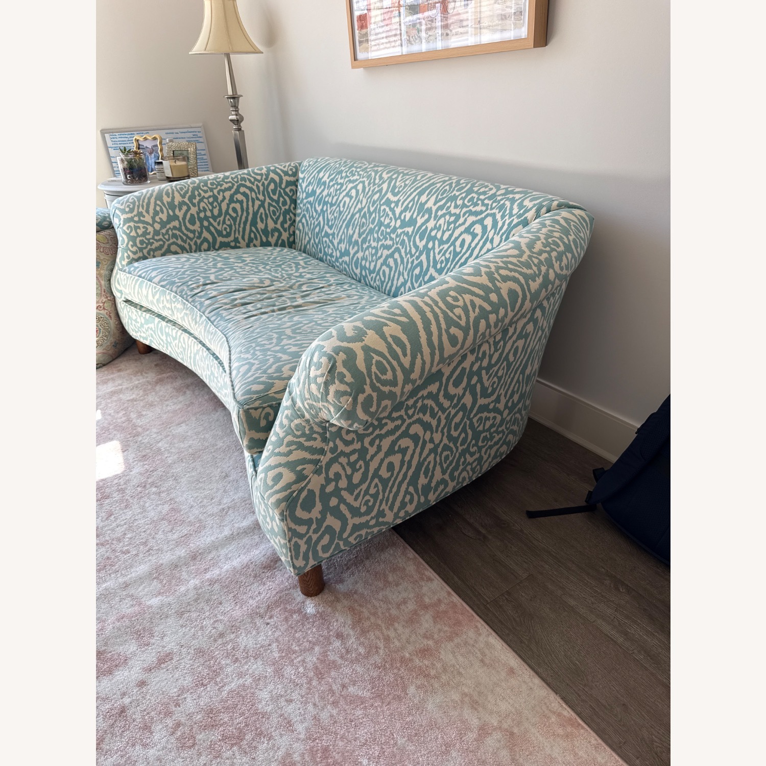 Vintage/Antique Blue Fabric Loveseat - image-2