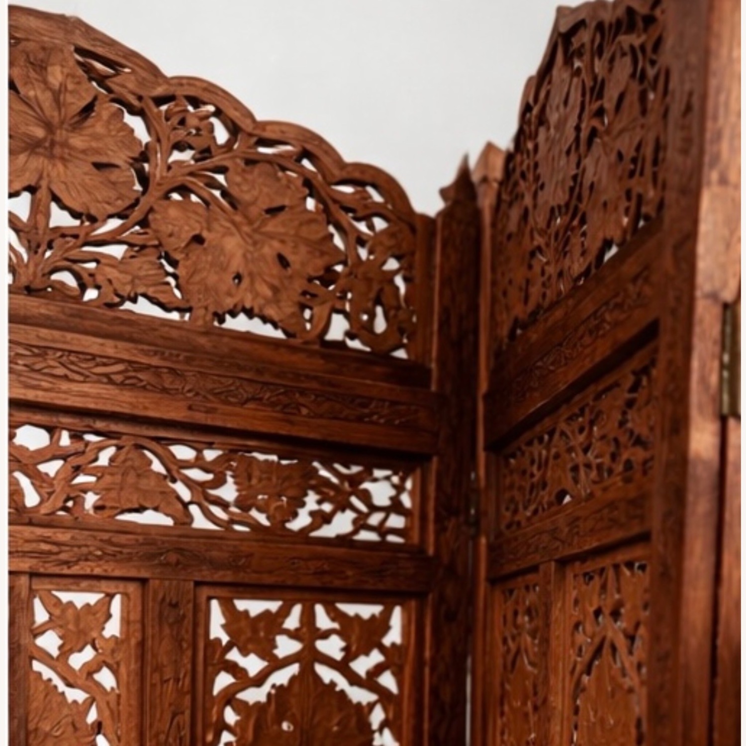 Antique Hand-Carved Wooden Folding Screen  - image-2