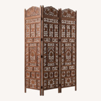 Antique Hand-Carved Wooden Folding Screen 