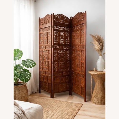 Used Antique Hand-Carved Wooden Folding Screen  for sale on AptDeco
