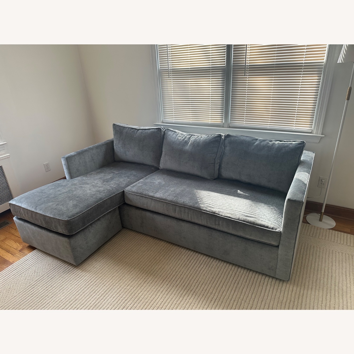 West Elm Harris Blue Velvet 2 Piece Sectional - image-1