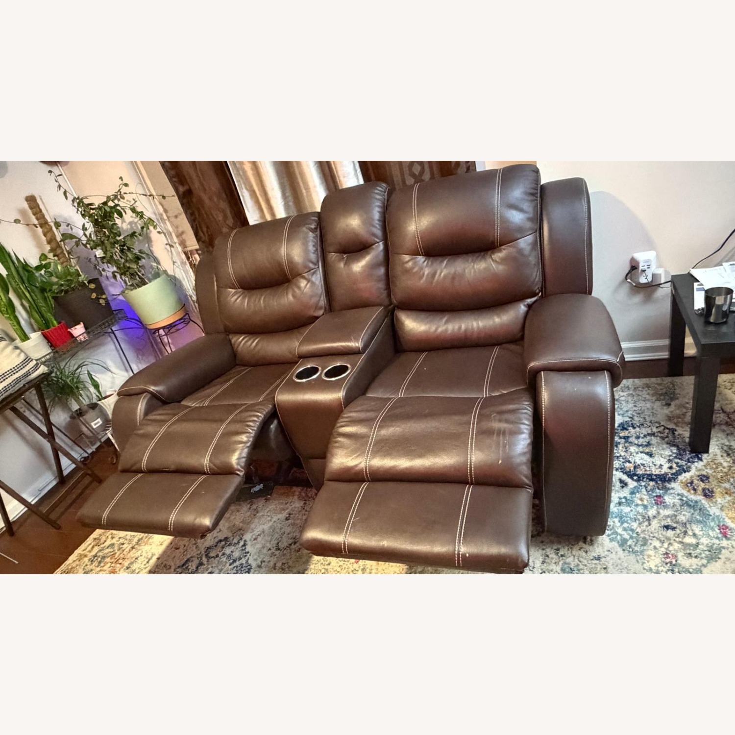 Ashley Furniture Dark Brown Faux Leather Loveseat - image-3