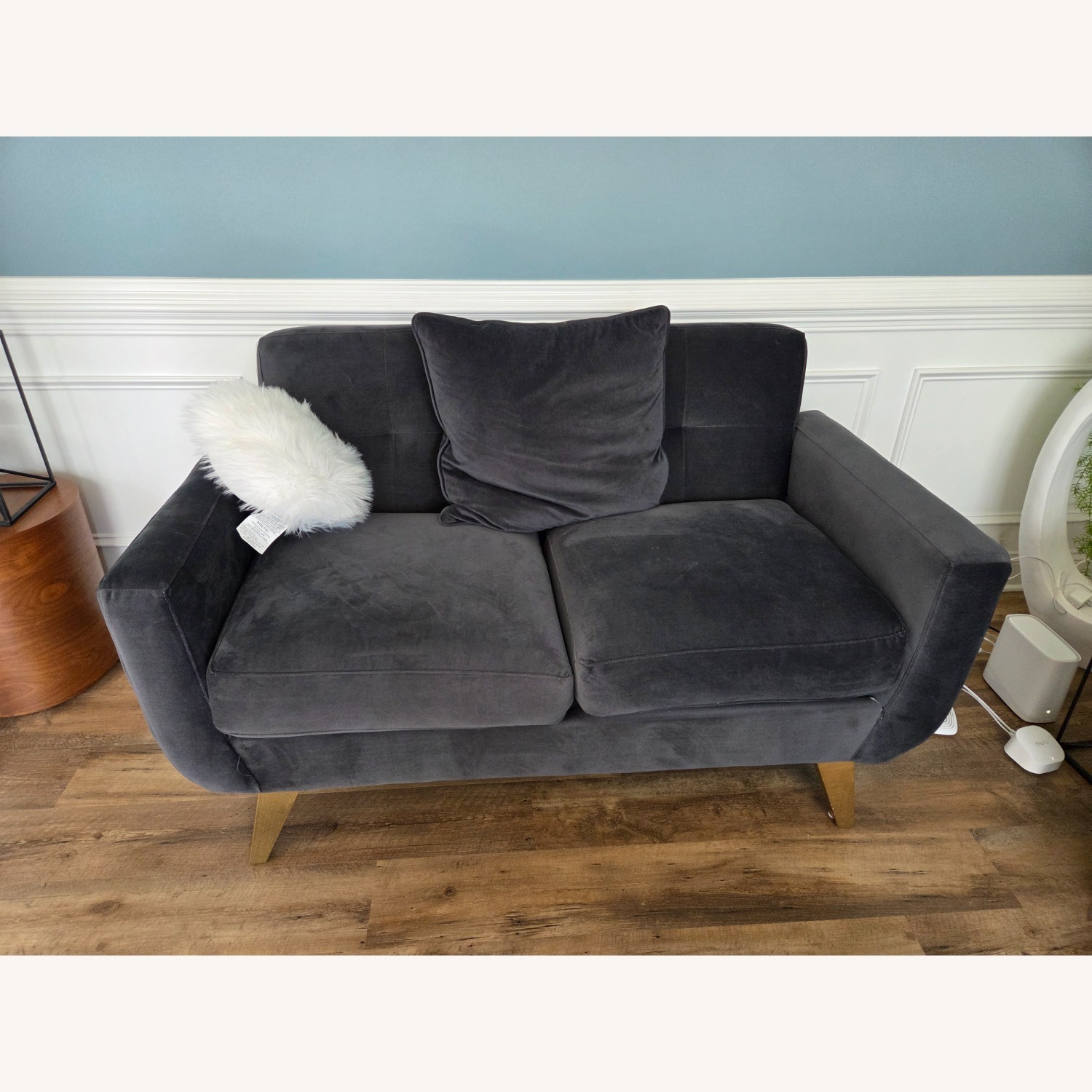 Havertys Blue Microsuede Loveseat - image-1