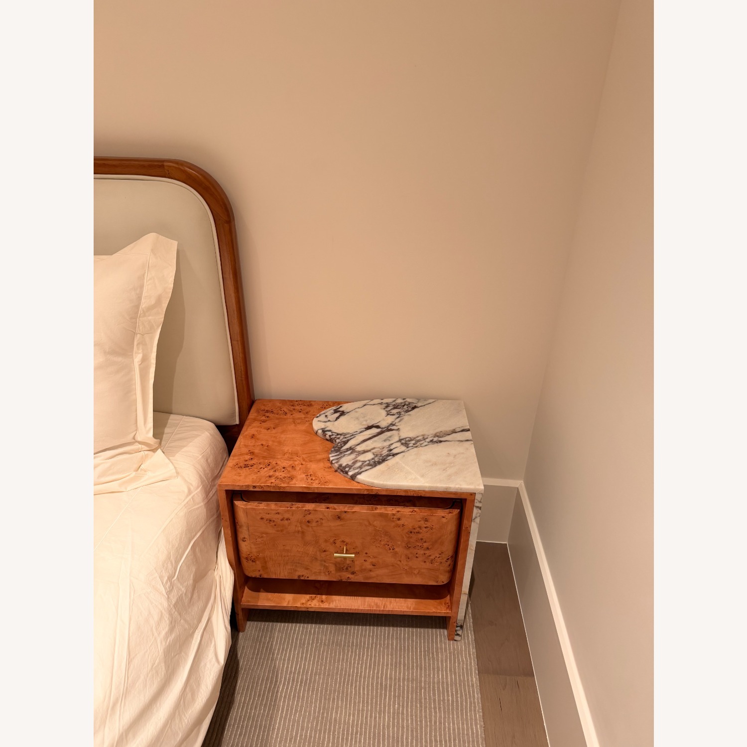 Designer Burl & Calacatta Viola Nightstands (Pair) - image-2