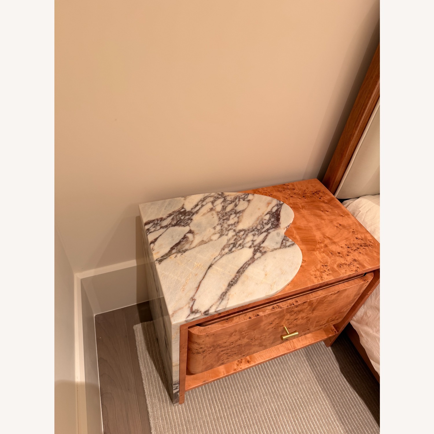 Designer Burl & Calacatta Viola Nightstands (Pair) - image-7