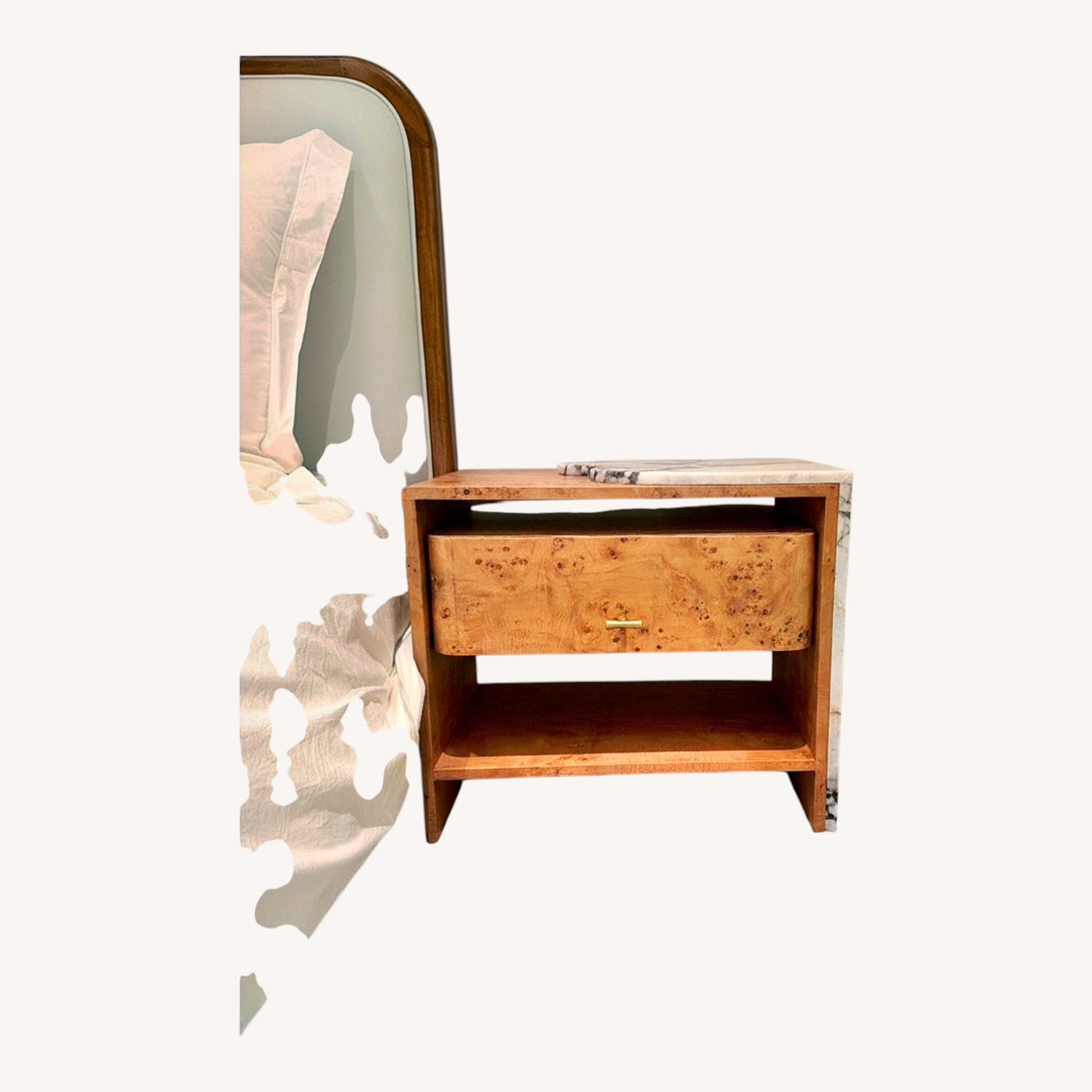 Designer Burl & Calacatta Viola Nightstands (Pair) - image-9